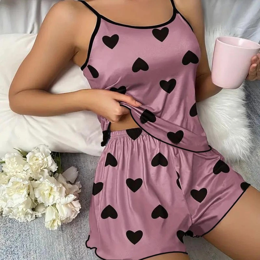 Pyjama Saint-Valentin imprimé en forme de cœur rose